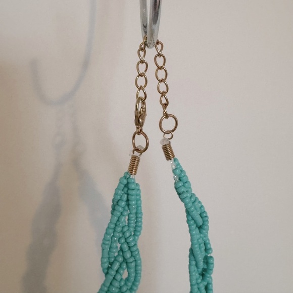 Fashion Jewelry Braided Beaded Turquoise Necklace with Gold Accents - Picture 3 of 3
